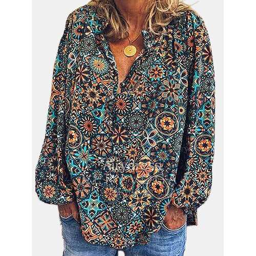 Vintage Printed Long Sleeve Blouse