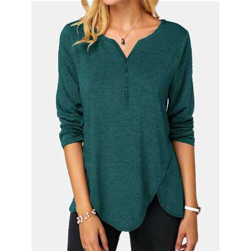 Solid Color V-neck Blouse