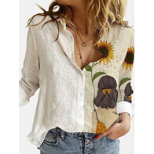 Girl Sunflower Printed Patchwork Blouse