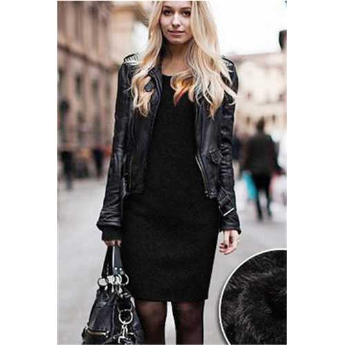 Plus size slim fit and over hip dress plus size woolen dress   black