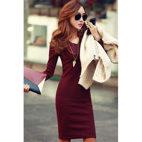 Plus size v-neck slim fit dress for women red