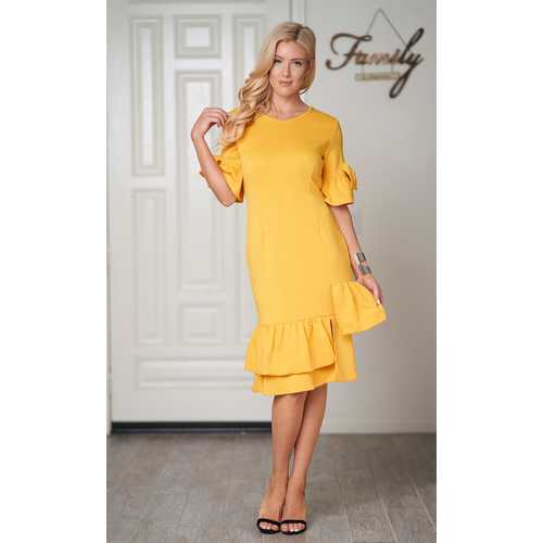 Half sleeve and Falbala Decorated Fishtail Midi Dress With Zip At Back
