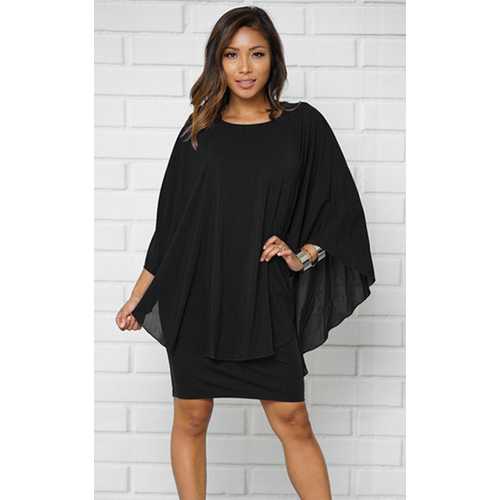 women  Patchwork Bat sleeve midi badycon dress