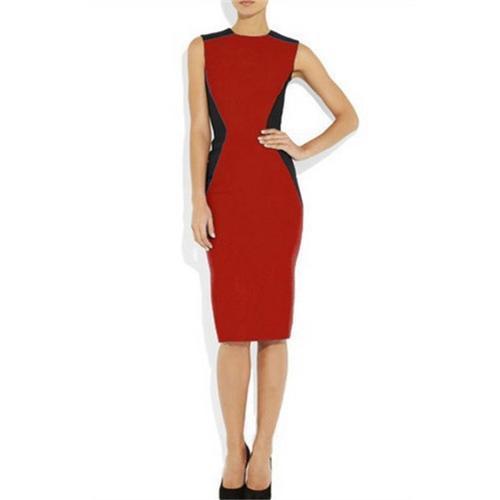 Red and Black Patchwork O Neck Sleeveless with Zipper