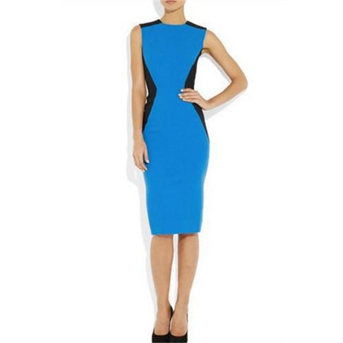 Blue and Black Patchwork O Neck Sleeveless with Zipper