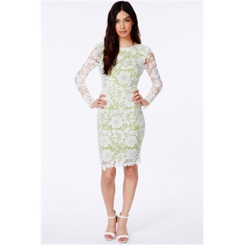 Lace winter women sexy midi club dress green