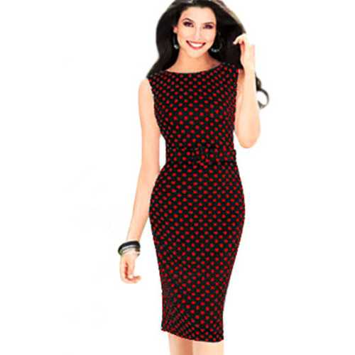 Red Polka Dots Sleeveless Midi Dress