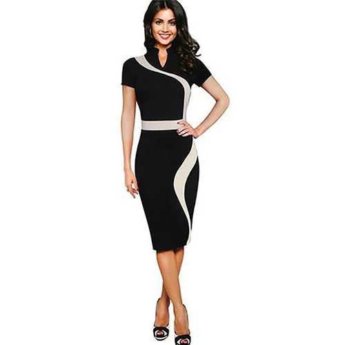 The retro-inspired qipao cheongsam with a short sleeve elastic package hip and knee pencil dress