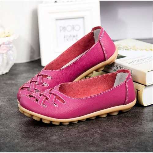 Large Size Colorful Slip On Hollow Out Round Toe Flat Loafer