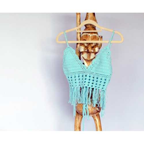 Handmade Lace Top Knit Beachwear, Fringed Crochet Top