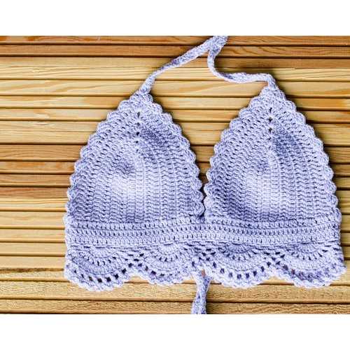Handmade Lavender Cotton Crochet Top, Boho knit halter