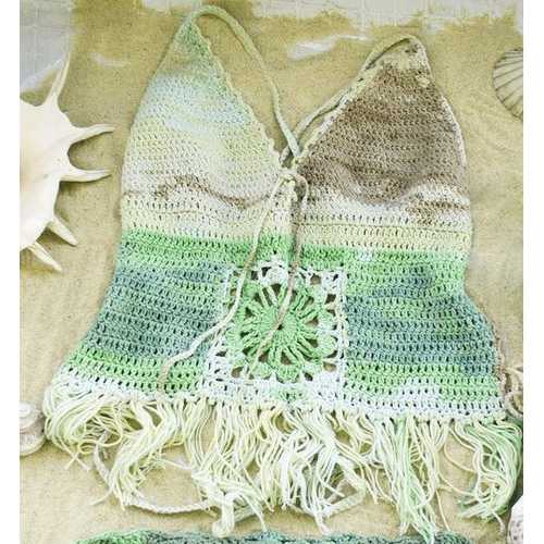 Handmade Cropped Halter, Crochet Top Bikini Cover