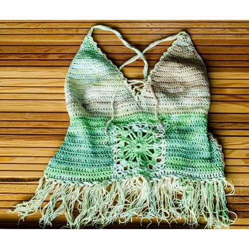 Handmade Cropped Halter, Crochet Top Bikini Cover