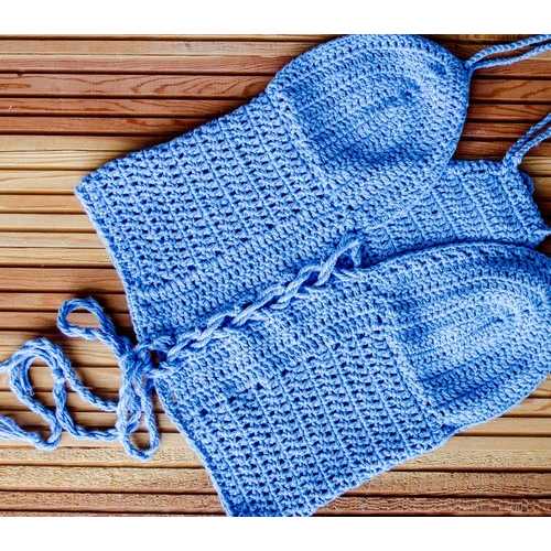 Handmade Periwinkle Blue Halter Top, Gypsy Crochet Top