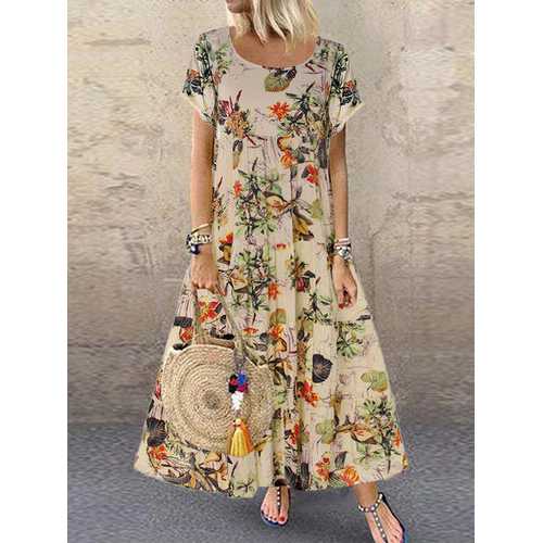 Vintage Floral Printed Maxi Dress