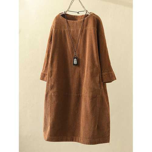 Corduroy Solid Color Casual Dress